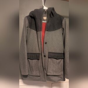 Stylish Black and Gray Hooded Pea Coat